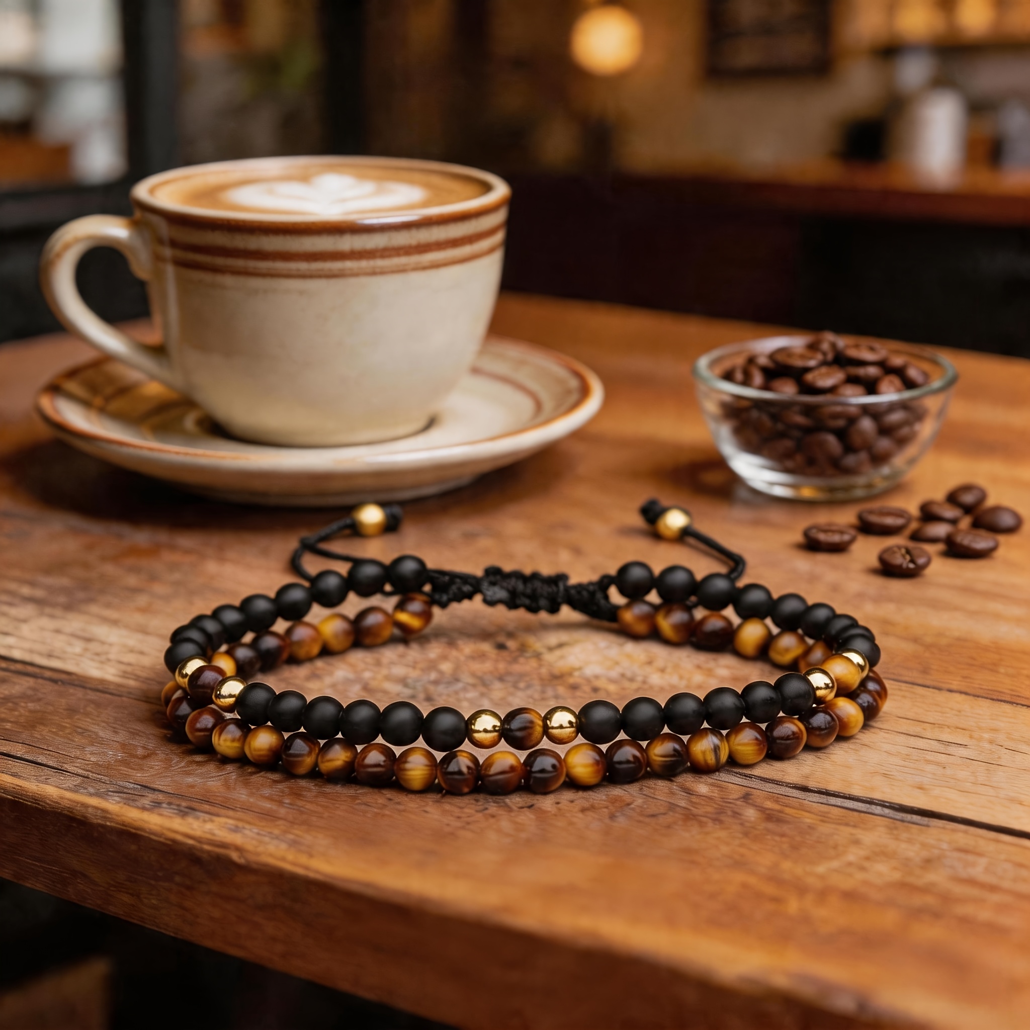 Handcrafted Tiger's Eye Beaded Bracelet, Unisex Bohemian Style